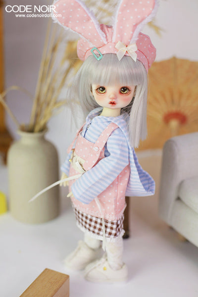 CYD000146 Pink Polka Dot Bunny Girl (Skyblue Striped Hoodie) [Limited Time] | OUTFIT