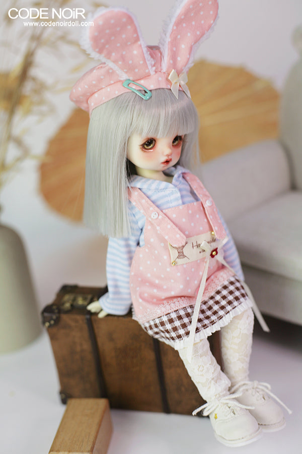 CYD000146 Pink Polka Dot Bunny Girl (Skyblue Striped Hoodie) [Limited Time] | OUTFIT