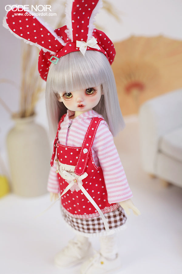 CYD000145 Red Polka Dot Bunny Girl (Pink Striped Hoodie) [Limited Time] | OUTFIT