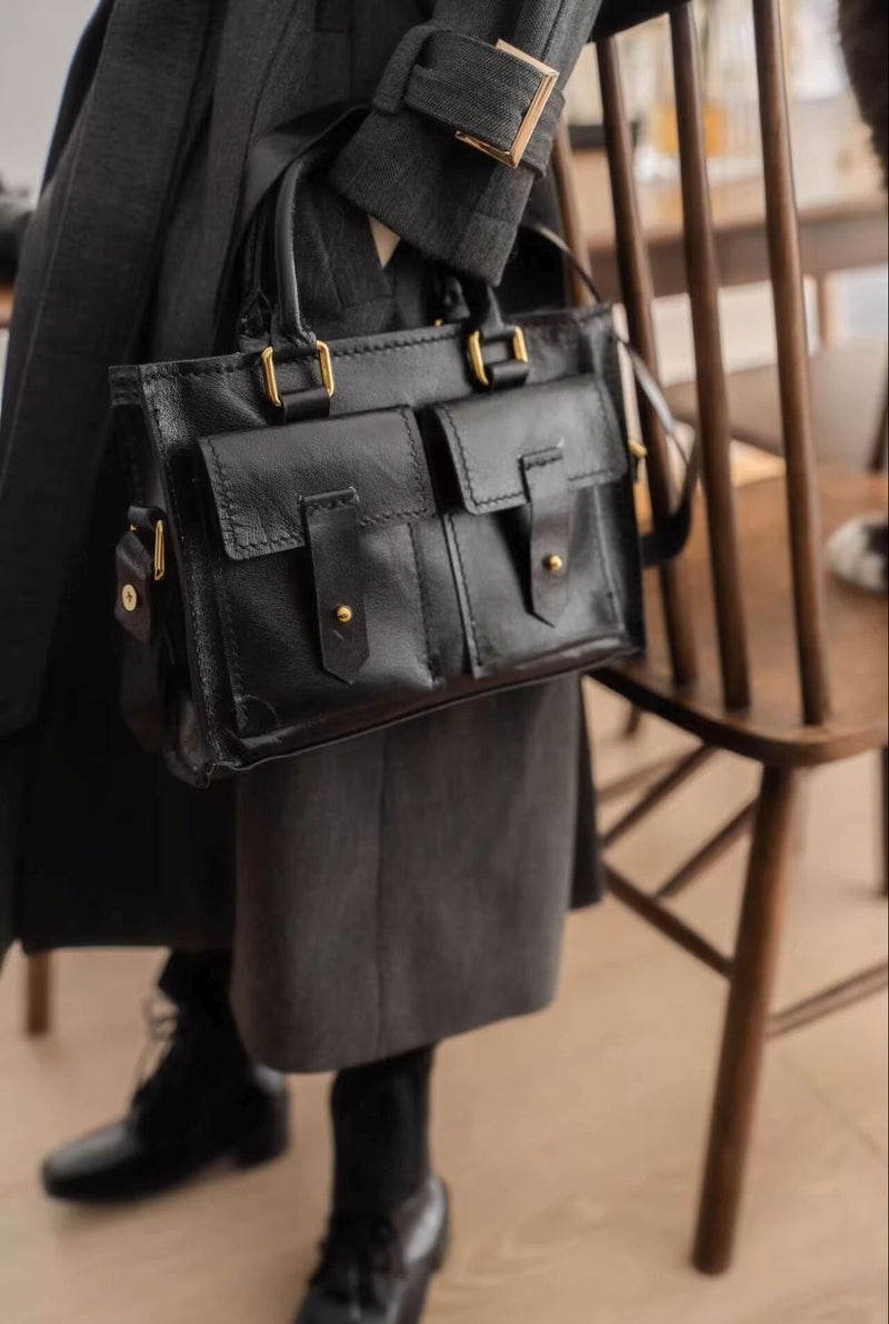 Genuine Leather Oxford Bag: Bright Black [Limited Time Offer] | PREORDER | ACCESSORIES