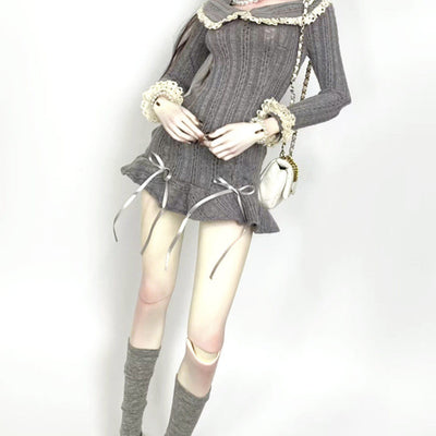 Long-sleeved ruffled mini dress: Gray (fits 40cm) | Item in Stock | OUTFIT