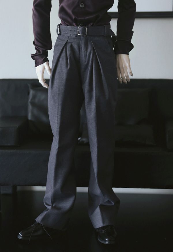 Slacks (Widefit)_Belted Melange Grey [Limited Time Offer] | PREORDER | OUTFIT