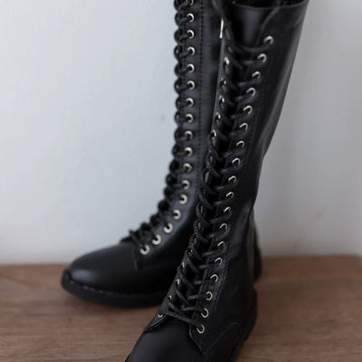 Leather lace-up long boots: Black (75cm) | Item in Stock | SHOES