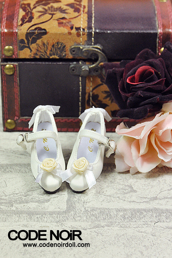 CMS000160 White Flower Silk Mary Jane Heels [Limited Time] | Preorder | SHOES