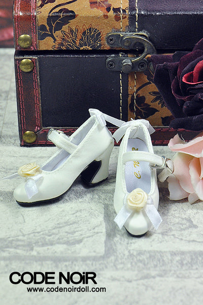 CMS000160 White Flower Silk Mary Jane Heels [Limited Time] | Preorder | SHOES