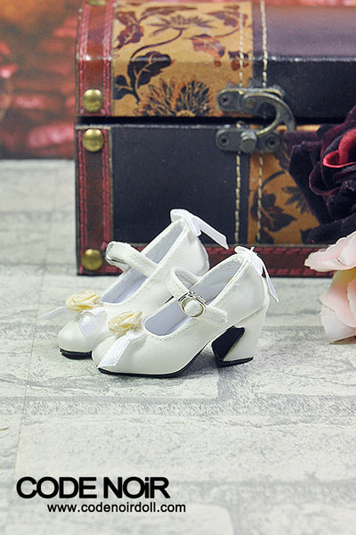 CMS000160 White Flower Silk Mary Jane Heels [Limited Time] | Preorder | SHOES