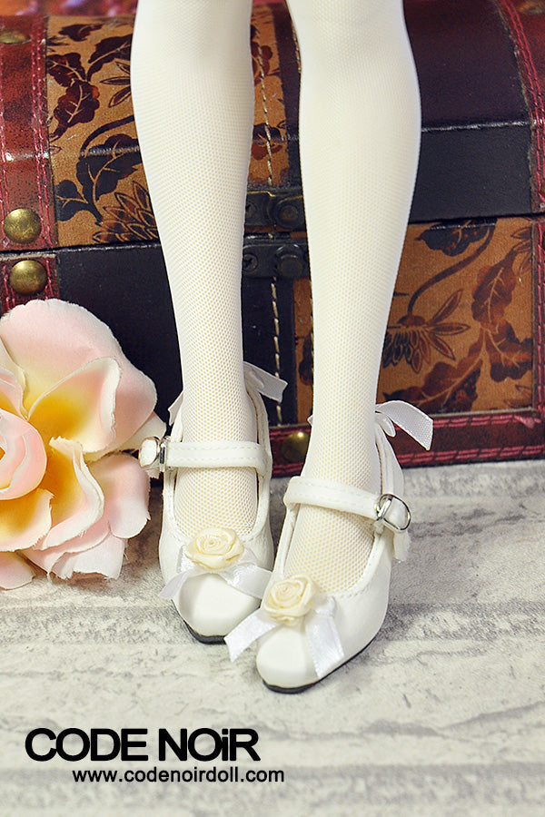 CMS000160 White Flower Silk Mary Jane Heels [Limited Time] | Preorder | SHOES