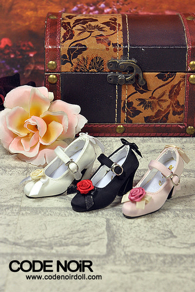 CMS000160 White Flower Silk Mary Jane Heels [Limited Time] | Preorder | SHOES