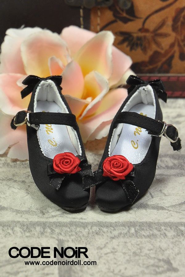 CMS000161 Black Flower Silk Mary Jane Heels [Limited Time] | Preorder | SHOES