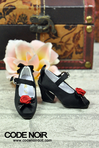 CMS000161 Black Flower Silk Mary Jane Heels [Limited Time] | Preorder | SHOES