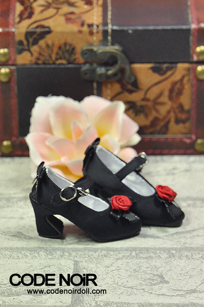 CMS000161 Black Flower Silk Mary Jane Heels [Limited Time] | Preorder | SHOES