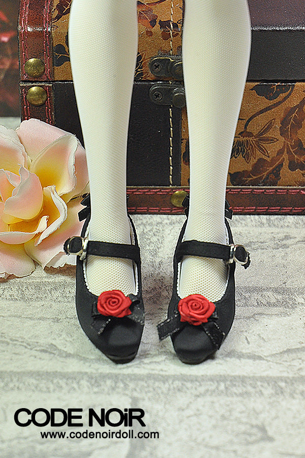 CMS000161 Black Flower Silk Mary Jane Heels [Limited Time] | Preorder | SHOES