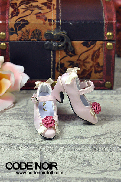 CMS000162 Pink Flower Silk Mary Jane Heels [Limited Time] | Preorder | SHOES