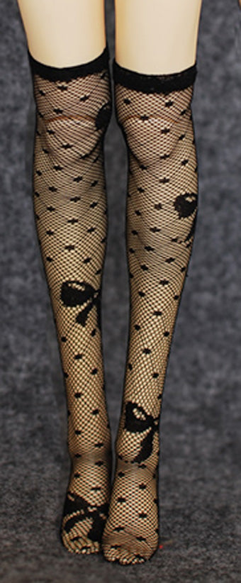 Ribbon dot knee Socks Black 40cm | Item in Stock | OUTFIT