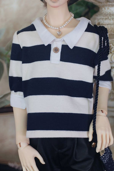 Wide Stripe T (w/collar) -Dark Navy/ 65cm | Preorder | OUTFIT