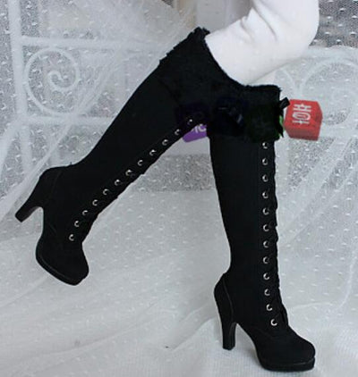 Long boots black with fur (60cm/DD) | Item in Stock | SHOES