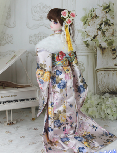 Cherry blossom pattern long-sleeved kimono indigo 40cm size | Item in Stock | OUTFIT