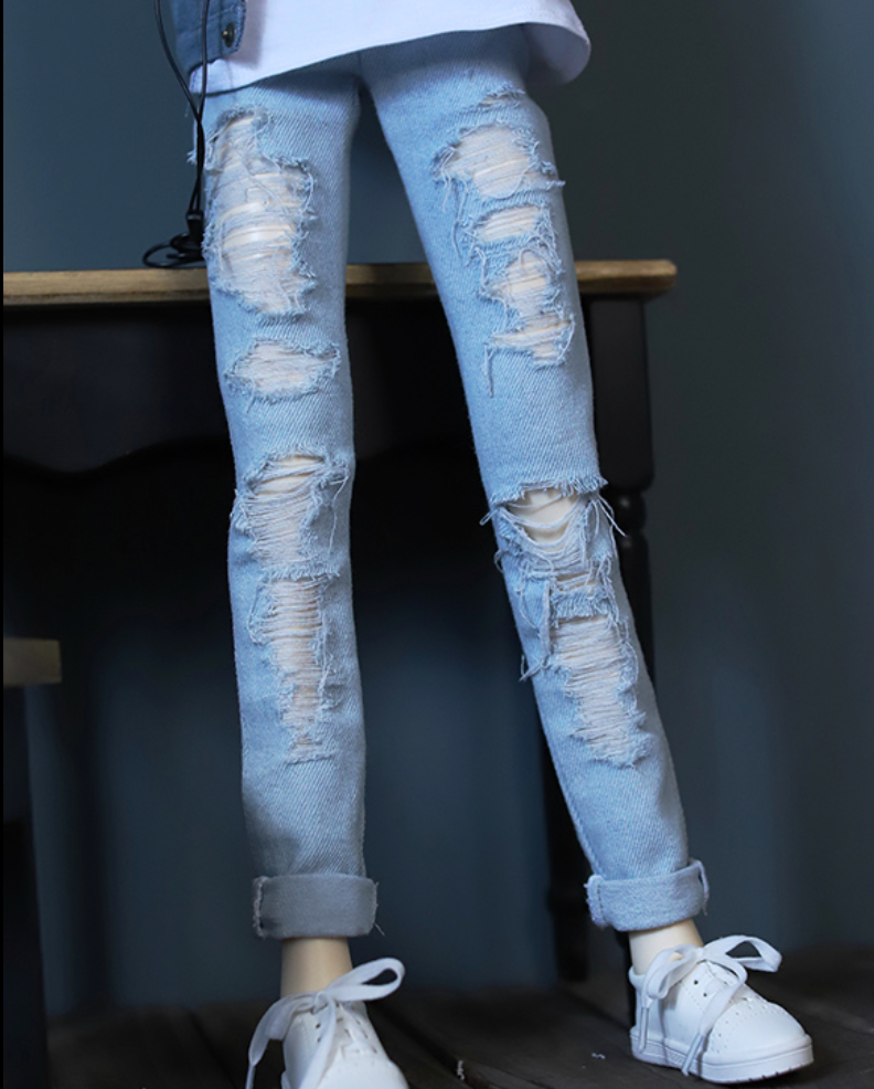 Daily casual street jeans shaved hole pants Uncle POPO68 Light blue hole sharing [30%OFF] | Item in Stock | OUTFIT