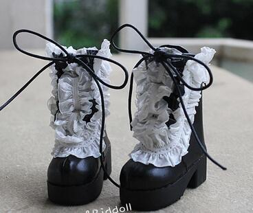 Frilly Lolita Boots(Black) 40cm | Item in Stock | SHOES