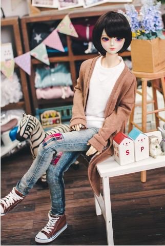 SD13 Girl Natural Deep Slit Long Cardigan (Brown) | Item in Stock | OUTFIT
