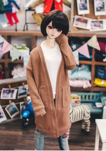 SD13 Girl Natural Deep Slit Long Cardigan (Brown) | Item in Stock | OUTFIT