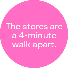 店舗間は徒歩4分の距離です